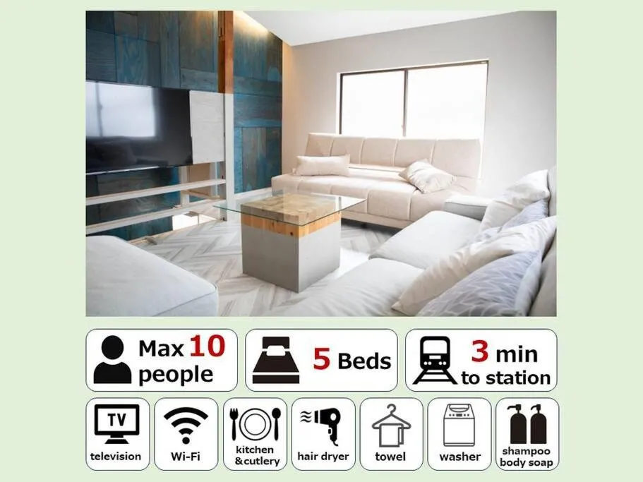 Image of 西九条 Guest House! USJまで電車で5分!西九条駅徒歩3分!最大10人宿泊可能!デザイナーズハウス!2階建て一軒家貸切